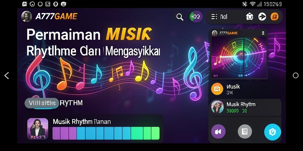 Antarmuka A777GAME menampilkan grafik menarik dan fitur permainan Musik Rhythm.