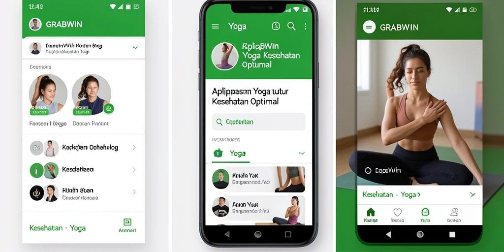 Antarmuka aplikasi GRABWIN untuk latihan Yoga yang interaktif.