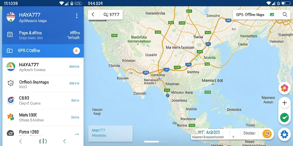 Antarmuka aplikasi HAYA777 yang menunjukkan navigasi peta offline yang jelas dan informatif.