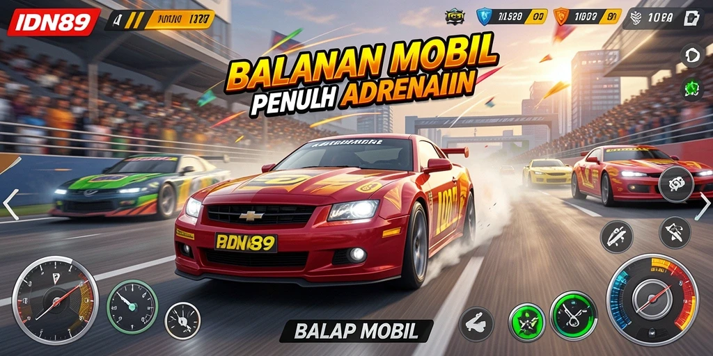 Antarmuka game IDN89 dengan balapan mobil yang seru.