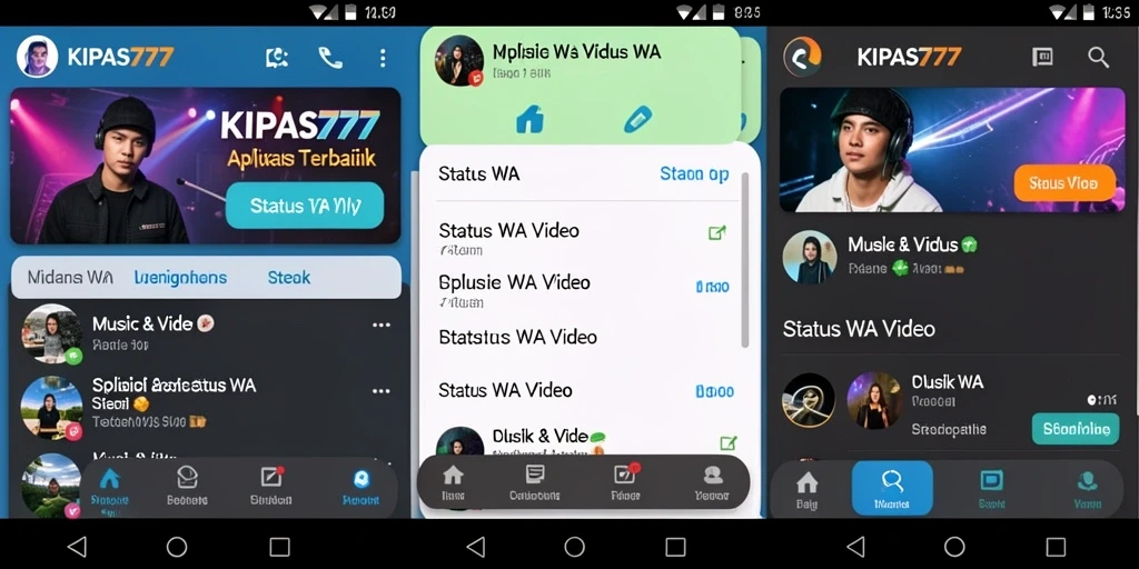 Antarmuka KIPAS777 dengan berbagai pilihan video Status WA.